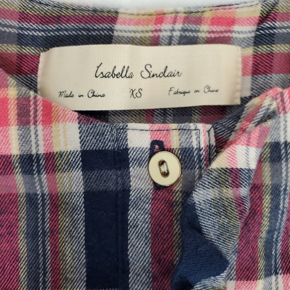 Anthropologie Isabella Sinclair Womens Plaid Flannel Pop Over Blouse SZ XS - Picture 13 of 16